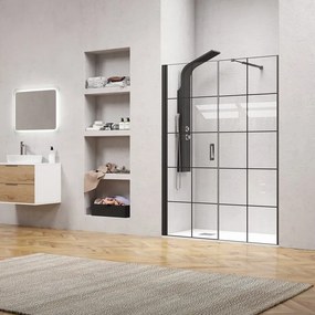 Porta doccia 141-144 cm telaio nero opaco vetro serigrafato | KAM-P5000 - KAMALU