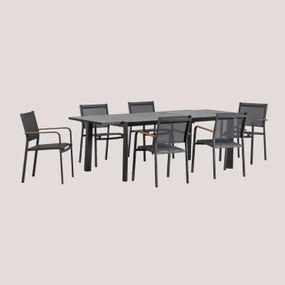 Set Di Tavolo Rettangolare Allungabile In Alluminio (180-240x100 Cm) Starmi E 6 Sedie Da Giardino Impilabili In Alluminio Archer Grigio Grafite -