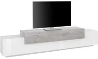 Mobile Porta Tv Moderno 240x45x51,5cm - CELESTIA Colore: bianco laccato lucido/cemento