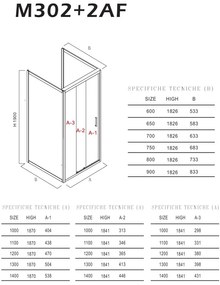 Box Doccia Cristallo trasparente 6mm 3 lati 2 fissi piu' Porta con 3 ante scorrevole reversibile 70x140x70xh190 cm