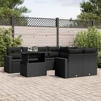 Set Divani da Giardino 9 pz con Cuscini Nero in Polyrattan 3267165