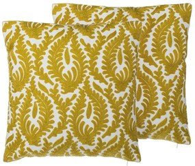 Set di 2 cuscini decorativi cotone ricamato giallo 45x45cm PRIMULA Beliani