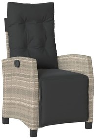 Sedia reclinabile giardino poggiapiedi grigio chiaro polyrattan