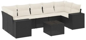 Set divani da giardino con cuscini 8 pz nero in polyrattan