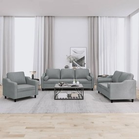Set Divani 3 Pz Con Cuscini Grigio Chiaro İn Tessuto /
