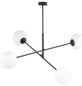Lampadario a Sospensione in Acciaio e Vetro LINEAR 4 Nero 4xE14 Colore delle Sfere Bianco