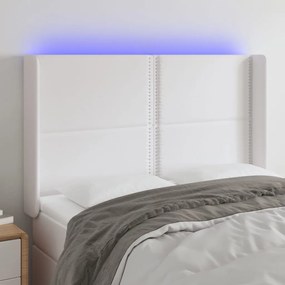 Testiera A Led Bianco 147x16x118/128 Cm İn Similpelle /