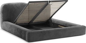 Letto matrimoniale imbottito grigio con contenitore con rete inclusa 160x200 cm Martina – Micadoni