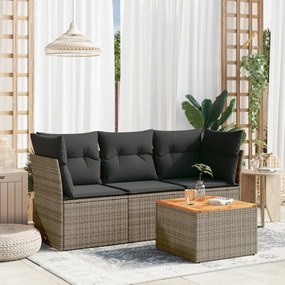 Set Divani da Giardino 4 pz con Cuscini in Polyrattan Grigio