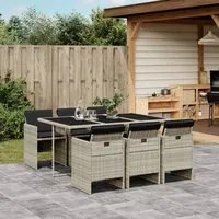 Set da Pranzo da Giardino 7 pz Cuscini Polyrattan Grigio Chiaro 3277678