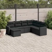 Set Divani da Giardino con Cuscini 7pz Nero Polyrattan 3219285