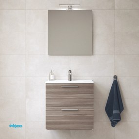 Mobile Bagno Sospeso "Mia" da 60 Cm Composto Da Due Cassetti Lavabo E Specchio Con Lampada Led Finitura Cordoba