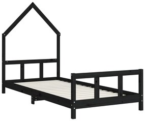 Giroletto per bambini nero 90x190 cm in legno massello di pino