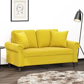 Divano A 2 Posti Con Cuscini Giallo 120 Cm İn Velluto /