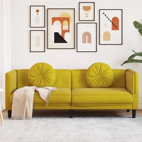 Divano A 3 Posti Con Cuscini Giallo İn Velluto /
