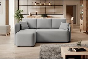 Divano angolare grigio chiaro allungabile/con contenitore (con penisola a sinistra/con chaise lounge) e rivestimento in velluto Hadson – ELTAP