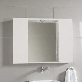 Specchiera bagno in legno 81 cm a 2 ante con faretto LED Bianco Lucido