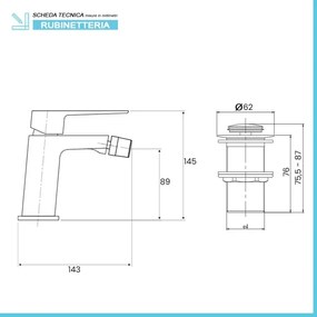 Rubinetto bidet cromato serie Kubo con scarico click clack incluso