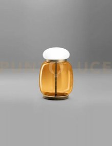 Faro lampada da tavolo g ambra scura bianco montatura ottone vernic...