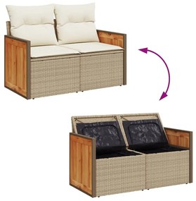 Divano da Giardino con Cuscini a 2 Posti Beige in Polyrattan