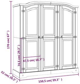 vidaXL Armadio in Legno di Pino Messicano Corona Range 3 Ante