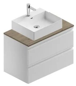 Mobile da bagno sotto lavabo Pull bianco laccato opaco L 80 x H 56 x P 46 cm 2 cassetti, lavabo non incluso