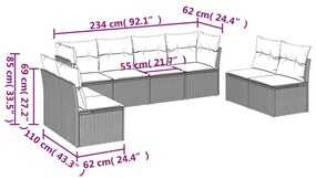 Set divani da giardino con cuscini 8 pz nero in polyrattan