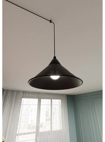 Sospensione Minimal 1 Luce Fujin In Acciao Nero E Paralume A Cono