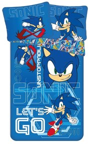Set copripiumino e federa da bambini blu in cotone per letto singolo 140x200 cm Sonic "Let´s go" – Jerry Fabrics