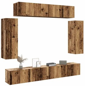 Set Mobile Tv 6 Pz Montato A Parete Legno Antico İn Truciolato /