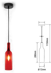 Lampadario a Sospensione Forma Bottiglia In Vetro Colore Rosso Attacco E14 Per Ristorante Sushi Bar SKU-3769
