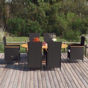 Set Mobili Da Pranzo Per Giardino 7 Pz İn Polyrattan Nero /