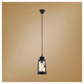 Lampadario Country charm Bradford nero paralume trasparente E27 Ø13cm EGLO