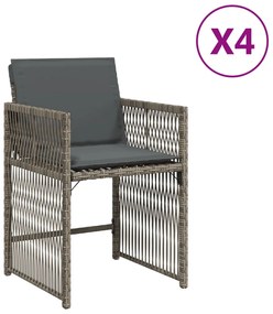 Sedie da giardino con cuscini 4pz grigio in polyrattan