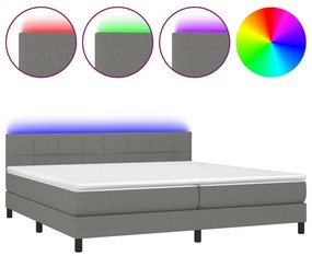 Letto a molle materasso e led grigio scuro 200x200cm in tessuto