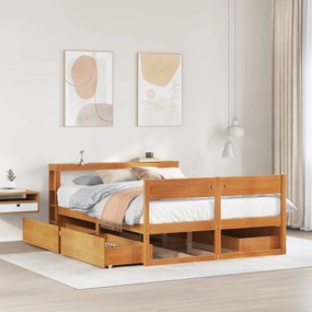 Letto Senza Materasso Marrone Cera 160x200 Cm İn Legno Di Pino /