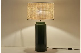 Lampada da tavolo in ceramica smaltata verde e paralume in rafia naturale H64 cm MAJES