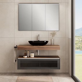 Mobile da bagno sospeso Star con top integrato L 100.3 x H 30 x P 46 cm noce walnut, 1 cassetto con cassetto illuminato a LED
