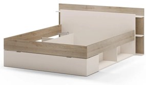 Letto matrimoniale effetto rovere con contenitore senza griglia in colore bianco e naturale 160x200 cm Albo - Marckeric