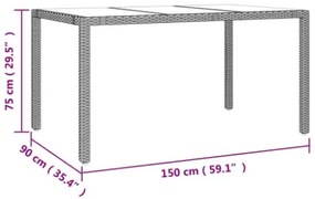 Tavolo da Giardino Piano Vetro Beige Polyrattan Vetro Temperato