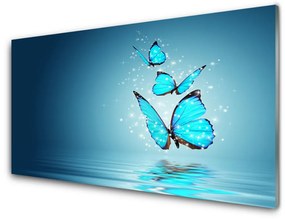 Quadro vetro Farfalle blu arte dell'acqua 100x50 cm