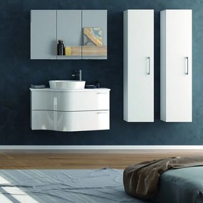 Kamalu - composizione bagno sospesa 100cm: mobile, specchio contenitore e 2 colonne form-100