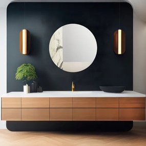 Specchio rotondo 80 cm marmo laminato bianco e foglia argento - THOMAS