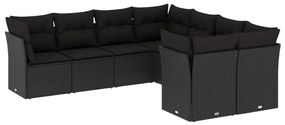 Set Divani da Giardino con Cuscini 8 pz Nero in Polyrattan