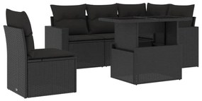 Set divano da giardino 6 pz con cuscini nero in polyrattan