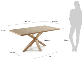 Kave Home - Tavolo Argo di melammina con finitura naturale e gambe in acciaio effetto legno 180 x 100