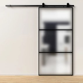 Porta scorrevole reversibile 3V satinata in alluminio trasparente, L 96 x H 215 cm, con binario Industrial