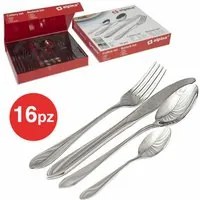 Set Servizio 16 Posate 4 Persone in Acciaio Inox con Forchette Cucchiai Coltelli