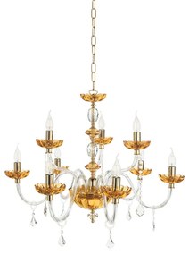Lampada a sospensione PATRICIA in vetro e cristallo D88 cm Ambra 9 LUCI