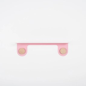 Mensola a muro in acciaio rosa con dettaglio in legno di quercia con 2 ganci , lunghezza 50 cm Hook - Gazzda